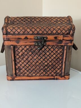Vintage Woven Wooden Treasure Chest Box | Storage Decor
